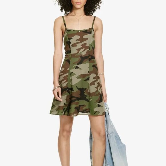 Denim Supply Ralph Lauren Open Back Camo Mini Slip Dress Size 4 Cotton - Picture 1 of 8